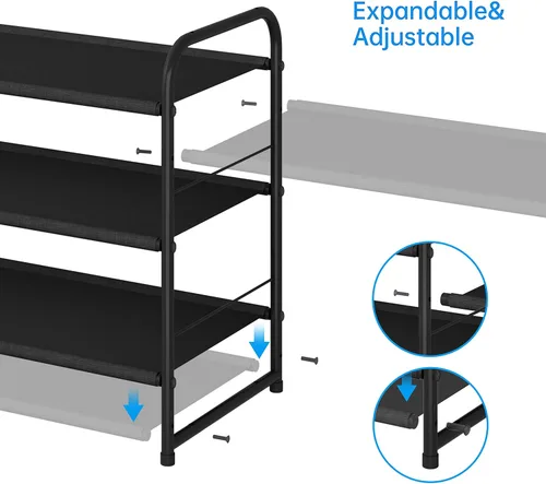 Vista 5 de Simple Trending - Zapatero apilable de 3 niveles, organizador de tela expandible y ajustable, zapatero para almacenamiento, negro
