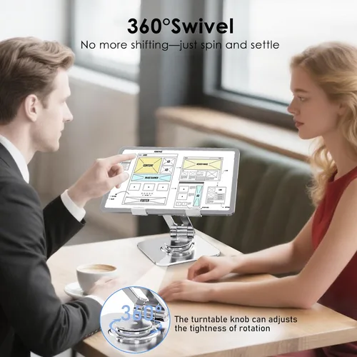 Vista 4 de Soporte para tablet para escritorio, giratorio de 360° para soporte de iPad, soporte ajustable de aluminio para tableta, compatible con iPad Pro Air