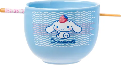 Vista 149 de Silver Buffalo Hello Kitty y sus amigos Chococat - Tazón de cerámica para ramen y arroz con palillos, patrón a cuadros, apto para microondas, 20