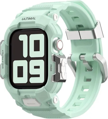 Vista 7 de ULTIMAL Correa resistente compatible con Apple Watch Band de 1.614 pulgadas, 1.575 pulgadas, SE3 SE2 SE Series 9/8/7/6/5/4 con funda, correa a