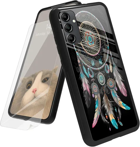 Vista 119 de Funda para Samsung Galaxy A12 5G con protector de pantalla, parte trasera de vidrio templado + TPU de silicona suave que absorbe los golpes