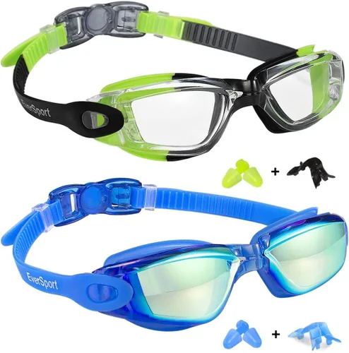 Vista 13 de EverSport Gafas de natación para niños, paquete de 2 gafas de natación para niños y adolescentes, gafas de natación antivaho anti-UV para jóvenes