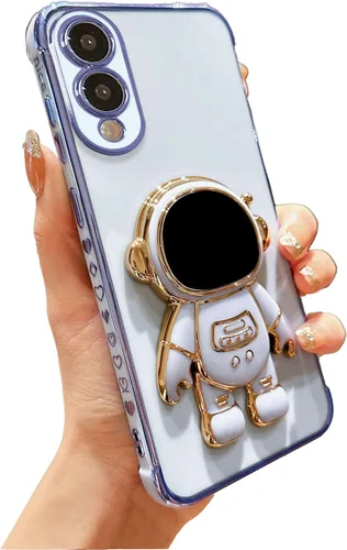 Vista 45 de phylla para Samsung Galaxy A12 Funda de Teléfono con Soporte Oculto de Astronauta Chapado en Oro de Lujo Lindo Astronauta Lateral Lindo