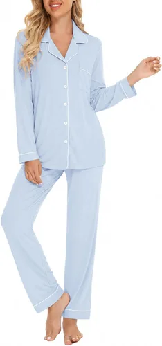 Vista 24 de Leikar Button Up Pajamas For Women Long Sleeve Viscose Soft Pjs Lounge bean paste