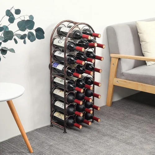 Vista 5 de PAG 23 botellas arqueadas independientes de metal para vino de piso, soportes para botellas de vino, marrón antiguo