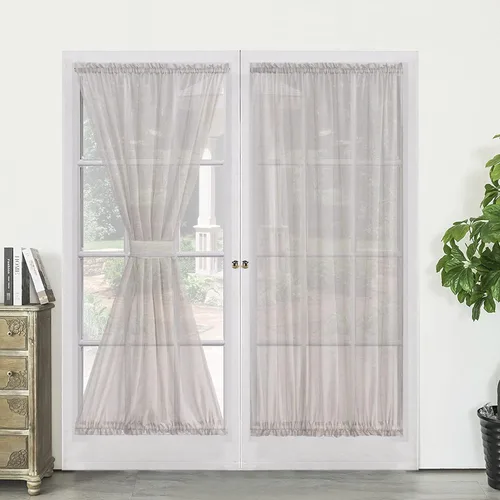 Vista 10 de Demetex Cortinas francesas para puerta delantera, juego de 2 paneles de cortina semitraslúcidos de lino para puerta delantera, pequeños