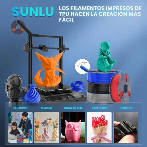 Vista 9 de SUNLU Filamento de TPU de 0.07 in, (22 lbs, 10 paquetes, 95a TPU)