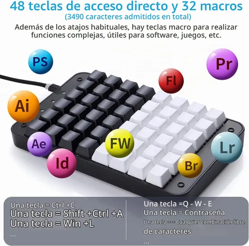 Vista 3 de Teclado mecánico para juegos Koolertron con una mano