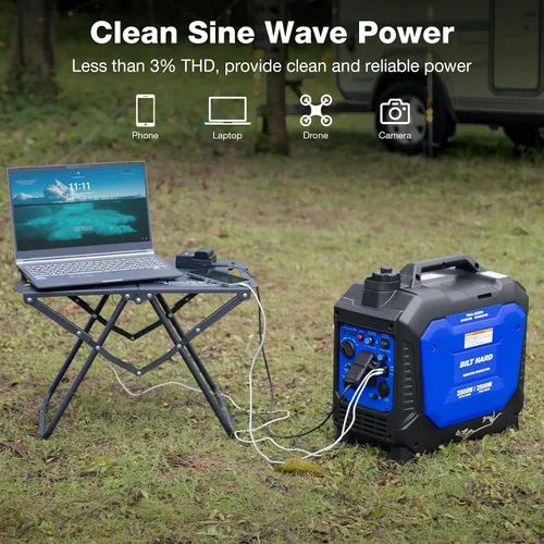Vista 3 de BILT HARD Generador de gas de 2500 W, generador inversor silencioso de 4 tiempos de 80 cc con sensor de CO, listo para paralelo, receptáculo dúplex