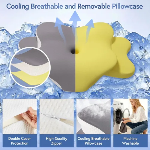Vista 5 de Almohada cervical ergonómica para aliviar el dolor de cuello, almohada de espuma viscoelástica de contorno ajustable de doble altura para dormir