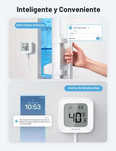 Vista 5 de GoveeLife Termómetro Bluetooth para refrigerador con pantalla LCD, paquete
