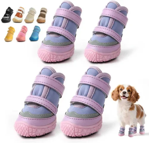 Vista 15 de Zapatos para perros pequeños, botas transpirables para perros, protectores de patas para pavimento caliente, nieve de invierno, botines para perros