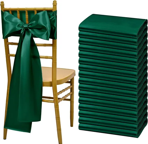 Vista 31 de Showgeous 60 cintas de satén color burdeos para decoración de sillas de recepción de boda, lazos para sillas de 7 x 78 pulgadas para banquetes