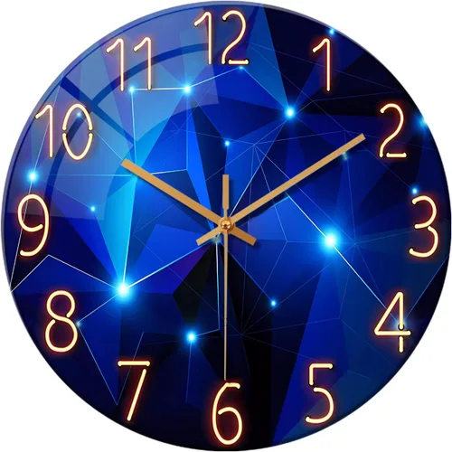 Vista 17 de Reloj de pared moderno negro y dorado con pilas, reloj de pared silencioso de 12 pulgadas, reloj de pared de vidrio sin tictac para sala de estar