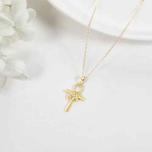 Vista 5 de 14K Gold Cross NecklaceEvil EyeMoon and StarTree of LifeBlack Cat Pendant Necklace Christian Confirmation Jewelry Gifts for Women Girls