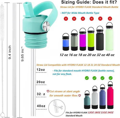 Vista 3 de Tapa de popote para Hydroflask, tapas con popote para Hydro Flask de boca estándar de 18, 21, 24 onzas, tapa deportiva de repuesto para tapa
