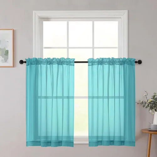 Vista 304 de 2 paneles de cortinas traslúcidas blancas para dormitorio, sala de estar, 96 pulgadas de largo, modernas, suaves, ligeras, con bolsillo para barra
