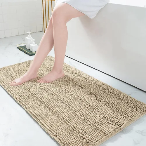 Vista 157 de Grandaily Alfombras de baño de felpilla a rayas de 24 x 16 pulgadas, extra gruesas y suaves, absorbentes, parte trasera de goma, alfombra de ducha