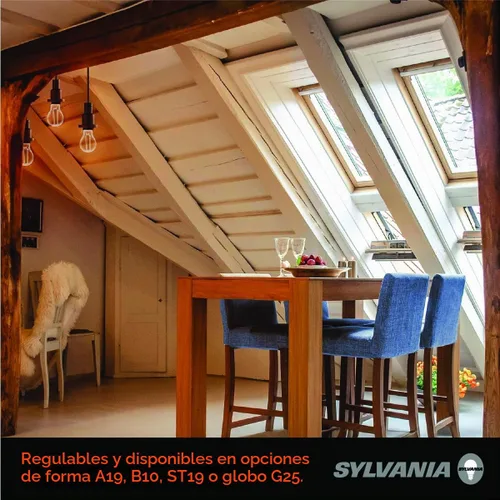 Vista 6 de Sylvania - Bombilla de filamento LED transparente A19, 6.5 W, regulable, 800 LMS, base media, 2700 K, blanco suave, paquete de 2 (42170)