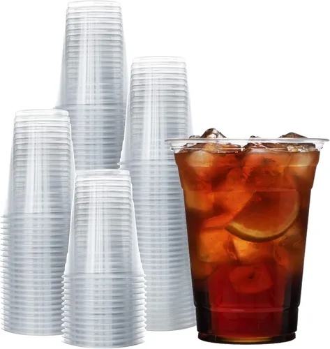Vista 11 de Prestee 100 tazas de café helado desechables transparentes con tapas, 16 onzas, vasos de plástico con tapas sin pajilla, taza duradera