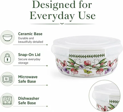 Vista 6 de Portmeirion Botanic Garden - Contenedor redondo de almacenamiento de 6.5 pulgadas con tapa, diseño floral, tapa hermética y con cierre a presión