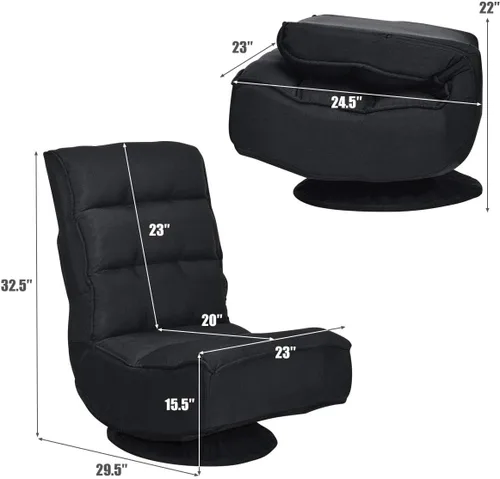 Vista 3 de ERGOMASTER Silla plegable reclinable para juegos con giro de 360 grados, 5 posiciones ajustables (negro)