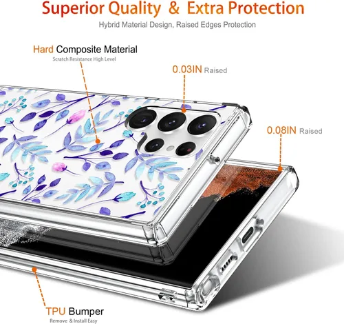 Vista 4 de Funda para Galaxy S22 Ultra, transparente para niñas y mujeres, resistente, a prueba de golpes, funda rígida para Samsung Galaxy S22 Ultra, azul