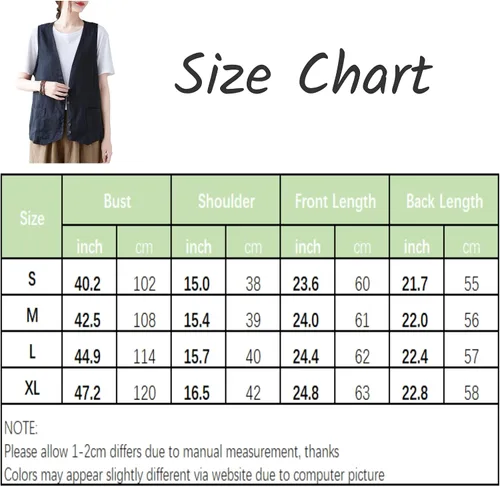 Vista 6 de Bozanly Chaleco sin mangas con botones para mujer, estilo casual, cuello en V, de lino y algodón, con bolsillos