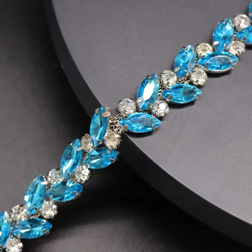Vista 8 de Jerler Borde de diamantes de imitación de 1 yarda, aplique de cadena de diamantes de imitación, ideal para decoración de bricolaje y adornos de ropa