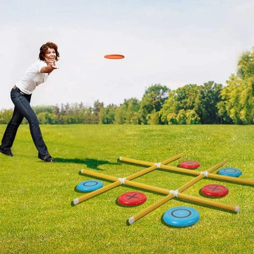 Vista 2 de Juego gigante de Tic Tac Toe, juego de lanzamiento de patio portátil con marco de PVC de alta calidad, gran juego de Tic Tac Toe para interiores