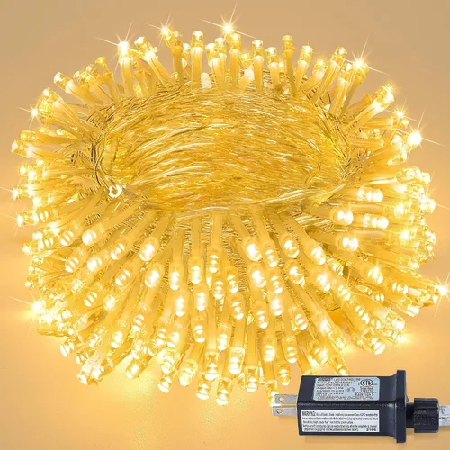 Vista 12 de Cadena de 200 luces LED de 98 pies, impermeables con 8 modos con memoria, fuente de alimentación certificada por UL de 30 V para el hogar, jardín