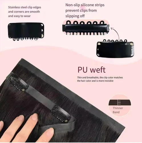 Vista 7 de Extensiones de cabello ondulado con clip, 8 piezas con 20 clips, 3.53 oz, 100 % sin procesar, extensiones de cabello humano Remy con clip, 18