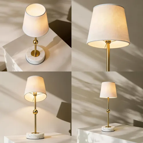 Vista 2 de Lámpara de mesa LED inalámbrica de 17.5 pulgadas, recargable y regulable con bombilla magnética desmontable, base de mármol, acabado de latón, luz