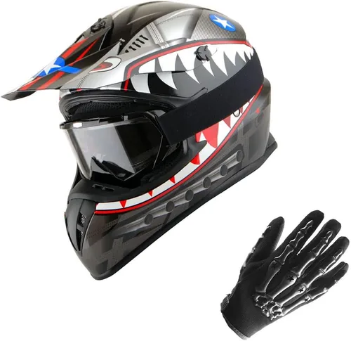 Vista 8 de 1Storm - Casco de motocross para adultos BMX MX ATV Dirt Bike Downhill Mountain Bike estilo Monster Shark Racing HKY_SC09S Negro tiburón