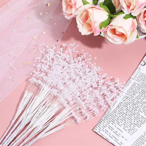 Vista 8 de IMIKEYA Ramos de tallos de perlas: 100 palitos de perlas de cuerda, guirnalda de perlas de 0.157 in, cadena de perlas florales con cuentas