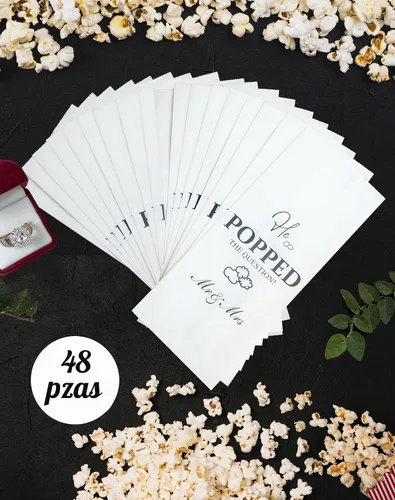 Vista 7 de 48 bolsas de palomitas de maíz con texto en inglés «He Popped the Question», para compromiso, despedida de soltera, regalos de boda, resistentes a