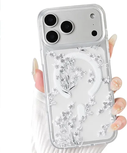 Vista 22 de NITITOP Funda magnética transparente compatible con iPhone 14 Plus/15 Plus, compatible con MagSafe lindas flores, hojas florales para mujeres