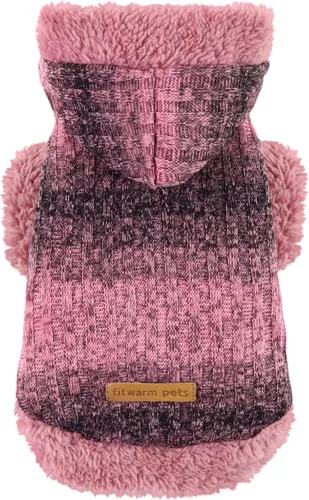Vista 9 de Fitwarm Suéter mullido para perro, ropa de invierno de punto para perros pequeños, niños y niñas, atuendo con capucha para gatos y mascotas, gris