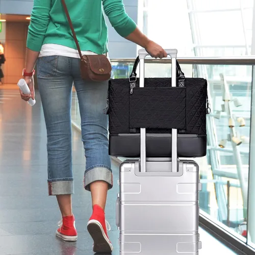 Vista 7 de CAMTOP - Bolsa de viaje de fin de semana para mujer, bolsa de lona con espacio para laptop de15.6 pulgadas