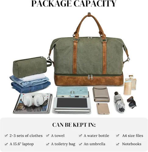 Vista 5 de S-ZONE Bolsas de fin de semana para mujeres y hombres, bolsas de lona de viaje con compartimento para zapatos, bolsa de lona de mano para pernoctar