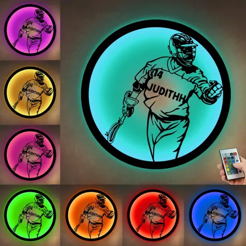 Vista 27 de Letrero de metal de jersey deportivo personalizado con luz LED, nombre y número personalizado, letrero de neón con nombre personalizado, decoración