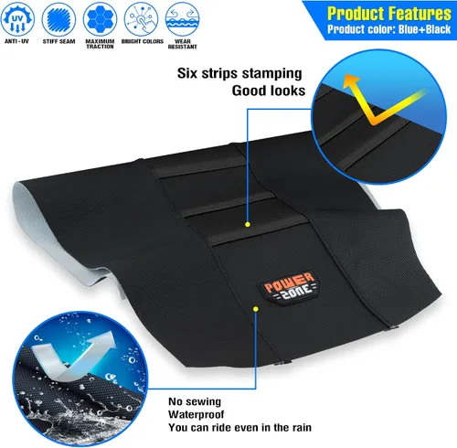 Vista 3 de Funda universal para asiento de motocicleta, agarre de goma antideslizante, costura suave para Yozma In10 CRF WR WRF RMZ YZF SXF EXC EXC XC SX CR
