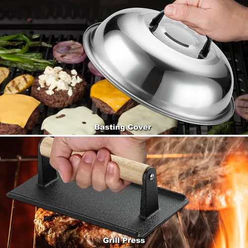 Vista 3 de ROMANTICIST Juego de 29 accesorios para plancha – Juego de espátula de teppanyaki con raspador, cubierta de hilvanado para chef de campamento