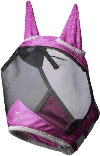 Vista 32 de Harrison Howard Máscara de mosca de caballo luminosa profesional estándar con orejas protección UV para caballo, azul y plateado, pequeño poni Azul