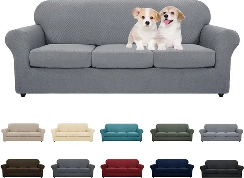 Vista 62 de MAXIJIN funda para sofá de 4 piezas, para sofás de 3 plazas, muy elástica, no se desliza, para perros, para mascotas, protector elástico de muebles