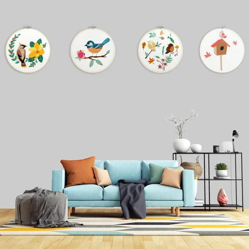 Vista 6 de Bonroy Juego de 4 juegos de bordado para principiantes, manualidades de arte, fácil costura, incluye ropa de bordado, patrón, aro de bordado, manual