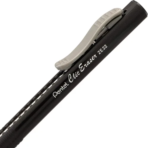 Vista 4 de Pentel Clic - Empuñadura de borrador, borrador retráctil, barril negro, caja de 12 unidades (ZE22A)