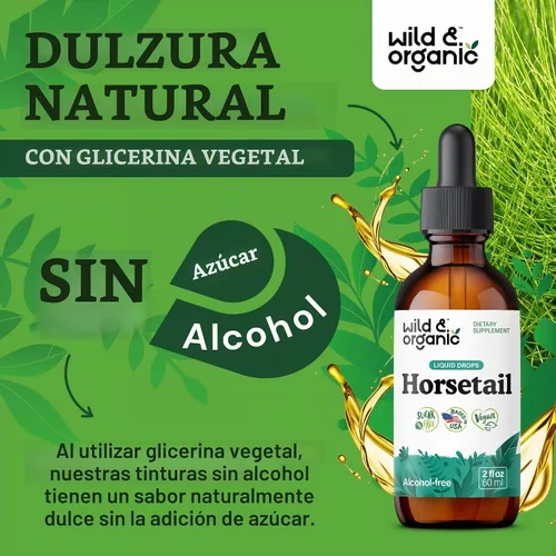 Vista 6 de Wild & Organic Gotas de Extracto de Cola de Caballo - Soporte para Cabello, Piel y Uñas - Suplemento Líquido de Cola de Caballo - Tintura a Base