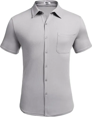 Vista 4 de COOFANDY Men's Short Sleeve Wrinkle Free Knit Shirts Causal Button Down Summer Elastic Muscle Fit Shirt