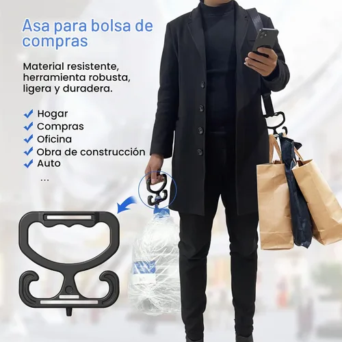 Vista 4 de Leoenir Bolsa de compras para bolsa de comestibles, cada asa soporta hasta 80 libras. Paquete de 2 herramientas de transporte (2 asas)